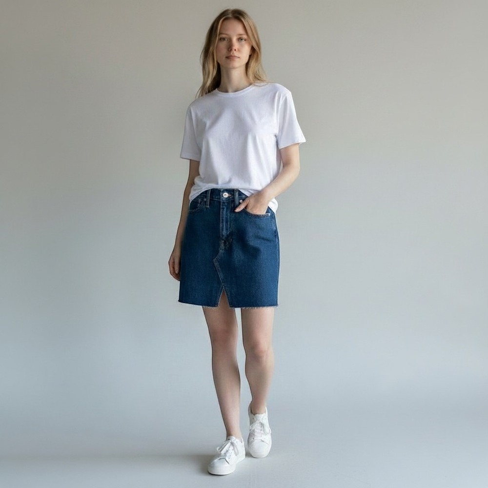 Madewell Rigid Denim A-Line Skirt Women 26 Blue Cotton Raw Hem NWT M2227